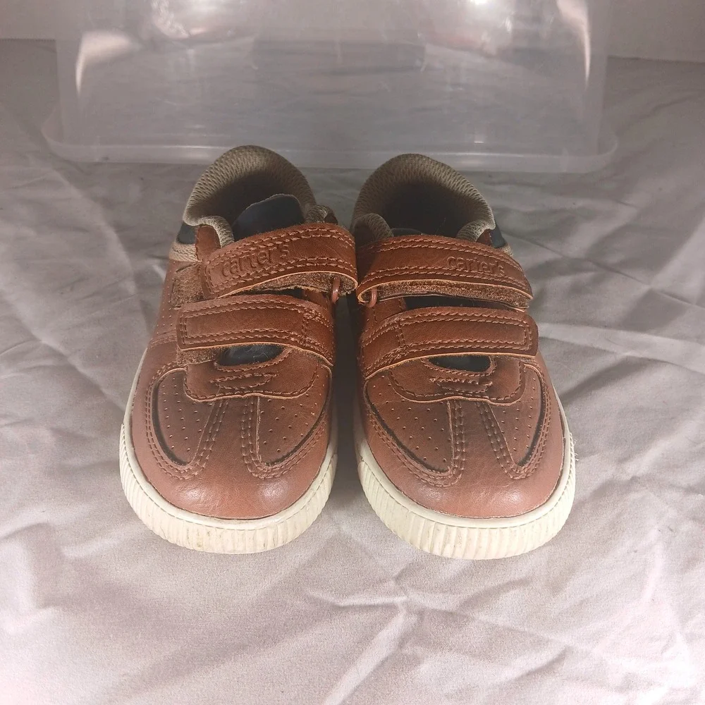 Carters Toddler Boys Brown Leather Hook and Loop Sneakers Size‎ 7